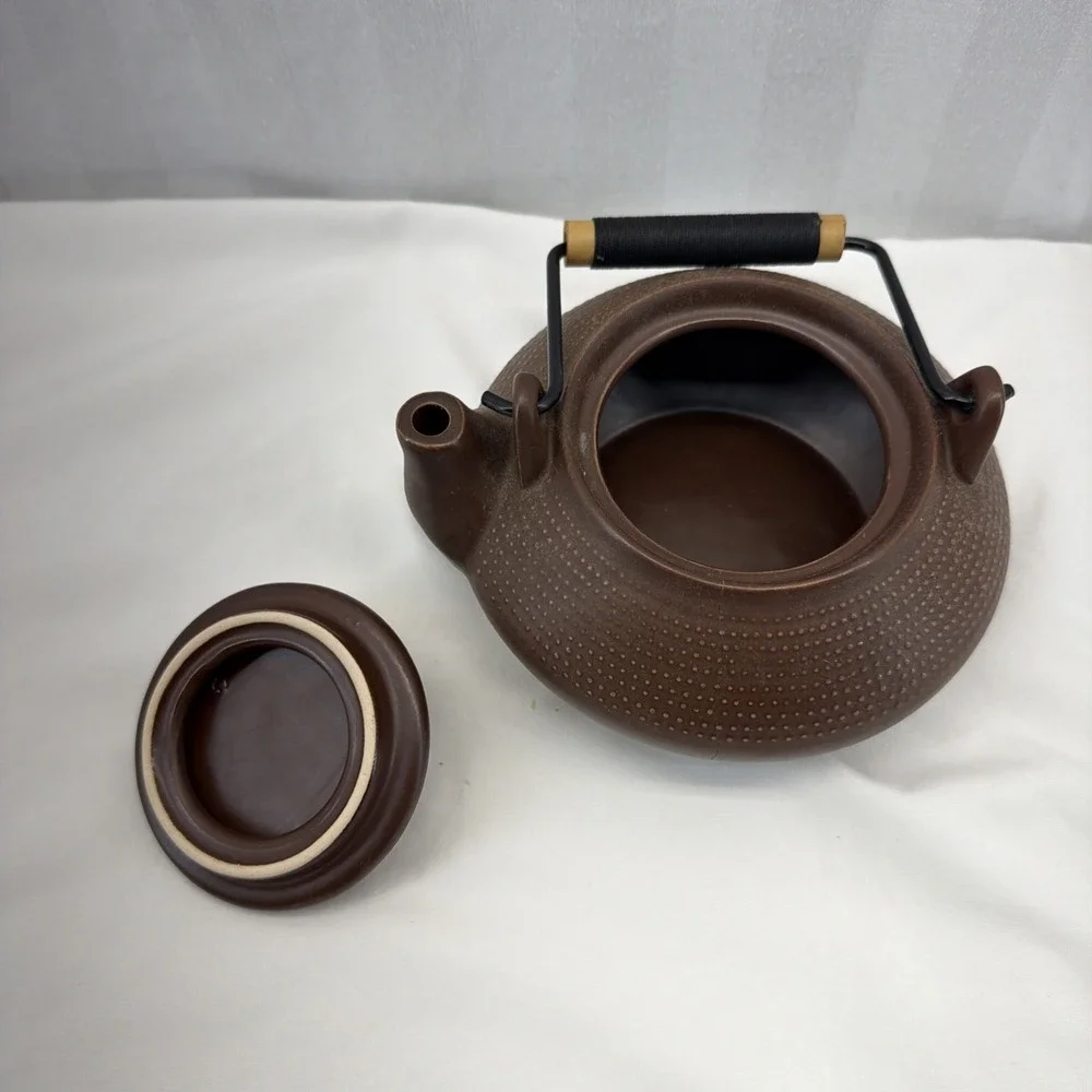 Kotobuki Redish Brown Clay Tea Set Teapot With Bamboo Handle